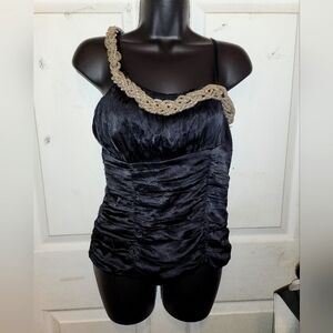vintage black silk top,